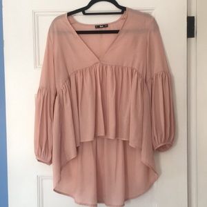 Pink Long Low Cut Flowy Blouse